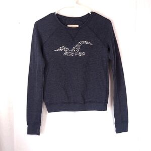 Hollister Grey Rhinestone Seagull Front Crewneck Sweatshirt Size Extra Small